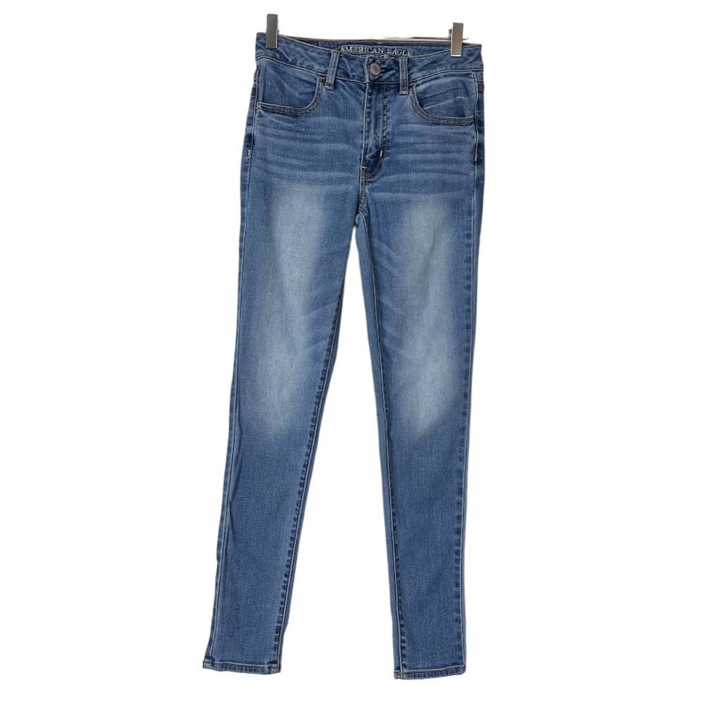 American Eagle Jeans Hi-Rise Jeggings Super Stretch Ankle Medium Wash AEO Size 4